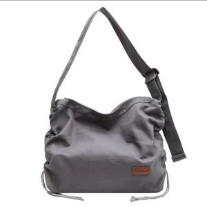 Gray Canvas Bag, Tote bag, Minimalist Shoulder Bag With Side Drawstring Design
